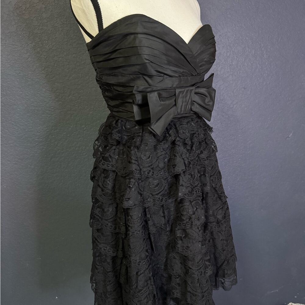 Betsey Johnson Evening Black Strapless Dress with Bow & Lace | Size 10 - Picture 3 of 5